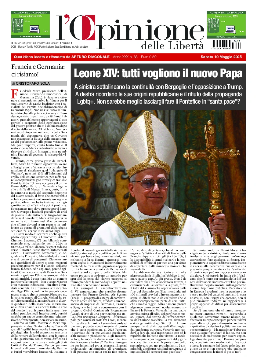 Prima-pagina-opinione della liberta-edizione-di-oggi-2025-05-12
